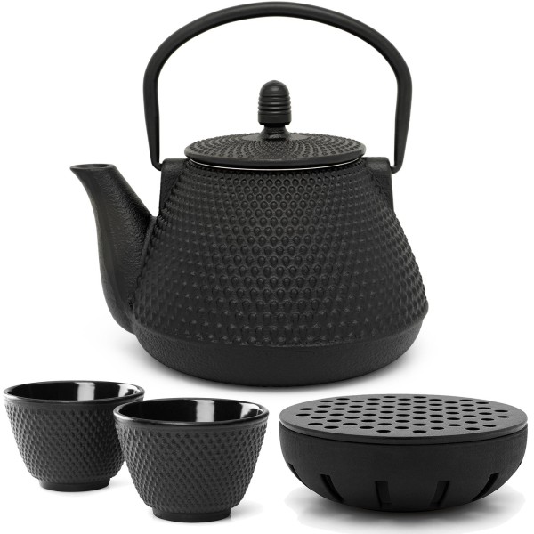 Bredemeijer kleine schwarze asiatische gusseiserne Teekanne Set 0.8 L Teewärmer & Becher