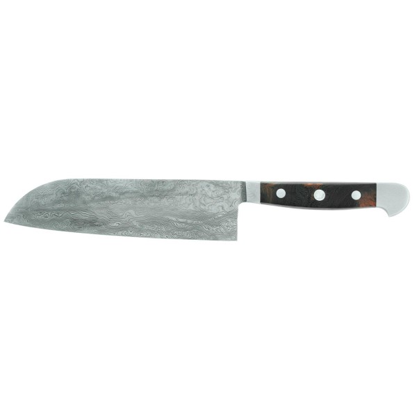 Güde großes Damast-Santoku Messer glatte 18 cm Klinge geschmiedet & edlem Wüsten-Eisenholzgriff - Art.-Nr. DA7746-18