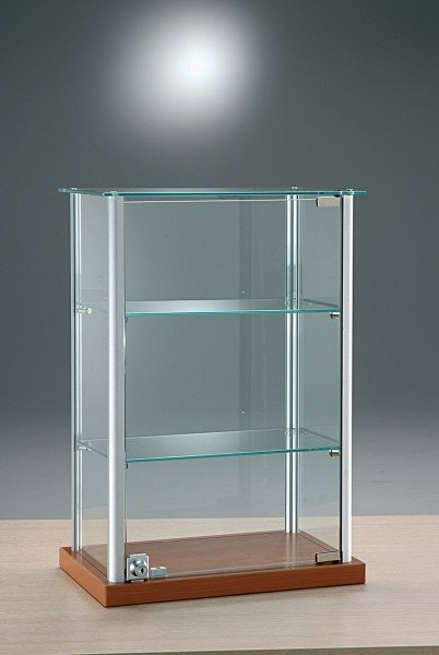 kleine Aufsatzvitrine Glas 40 cm Schloss | Tischvitrine MM-ComSale Alu kirschbaum