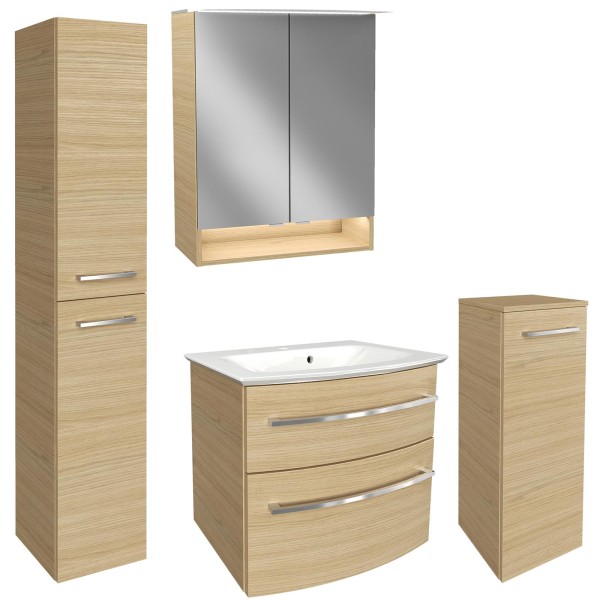 Fackelmann 5-tlg. Badmöbel Set B.Style Badschrank & Gussbecken & LED Spiegelschrank Hochrank links/Midischrank rechts