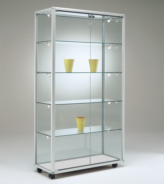 schmale moderne beleuchtete Glasvitrine Ausstellung abschließbar 80 x 50 cm - Art.-Nr. BV7952-mb-r-gr