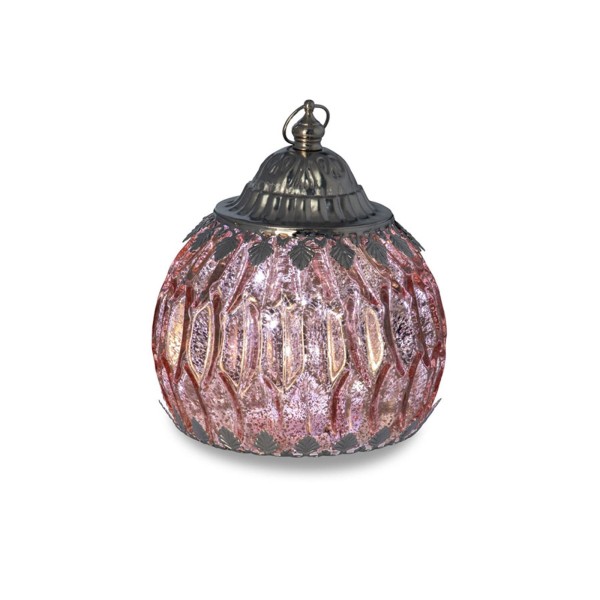 große rosa antike LED Glas Laterne Ø 12.5 cm Lichterkette innen - Art.-Nr. 5302ver