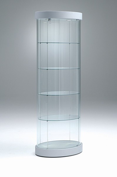 hohe ovale moderne Design Glasvitrine mit Schloss 65 x 44 cm rollbar - Art.-Nr. PV64-44-mb-2LED-grau