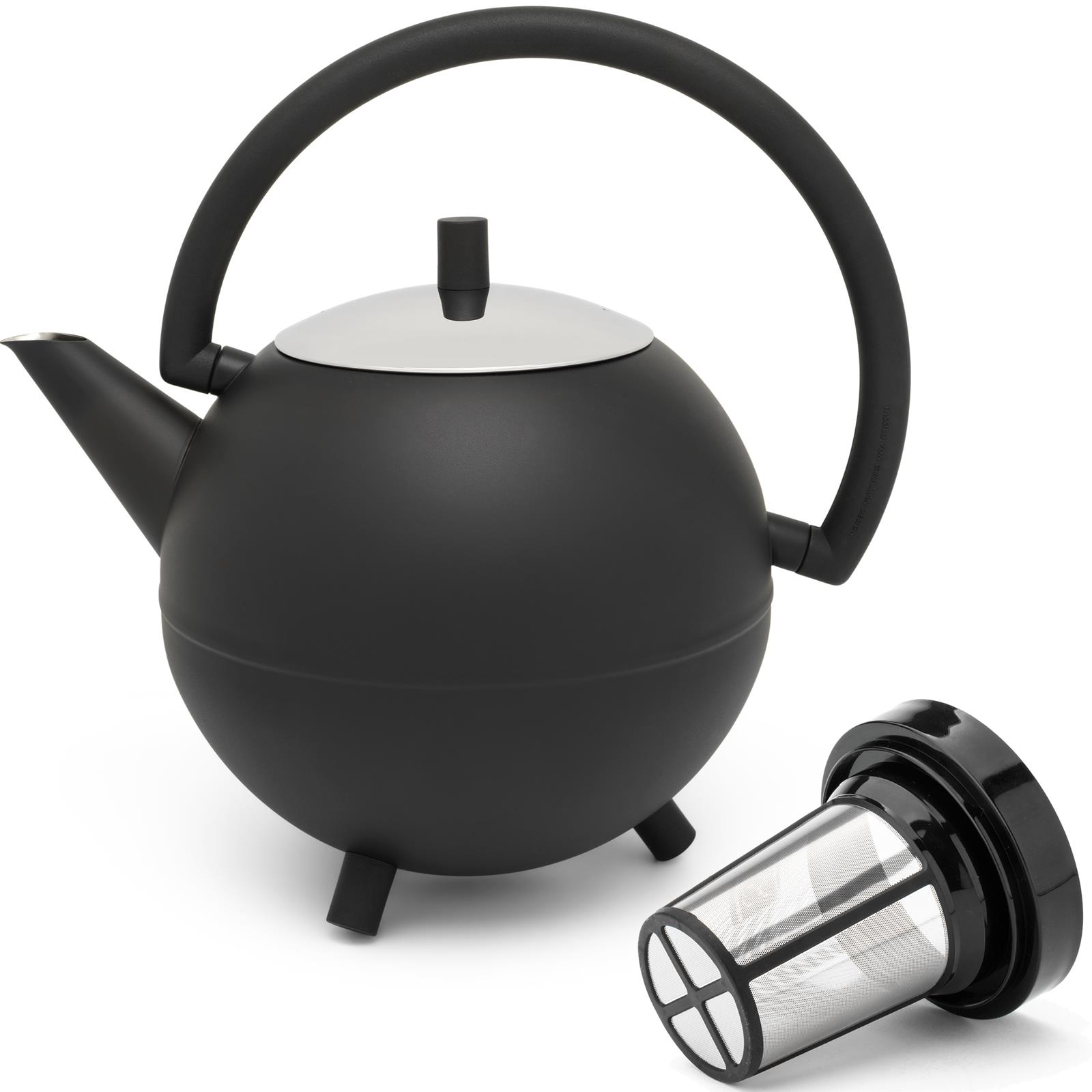 bauchige schwarze doppelwandige Teekanne | L 1.2 MM-ComSale Edelstahl Filter