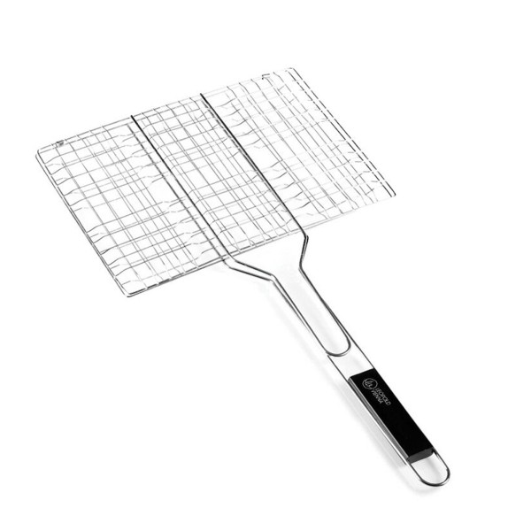 Großer verchromter Steak Grillkorb mit Holzgriff ca. 60 x 35 cm