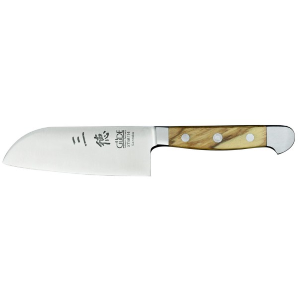 Güde kleines Santoku Messer mit 14 cm Klinge glatte Schneide geschmiedet & Olivenholzgriff - Art.-Nr. X746-14