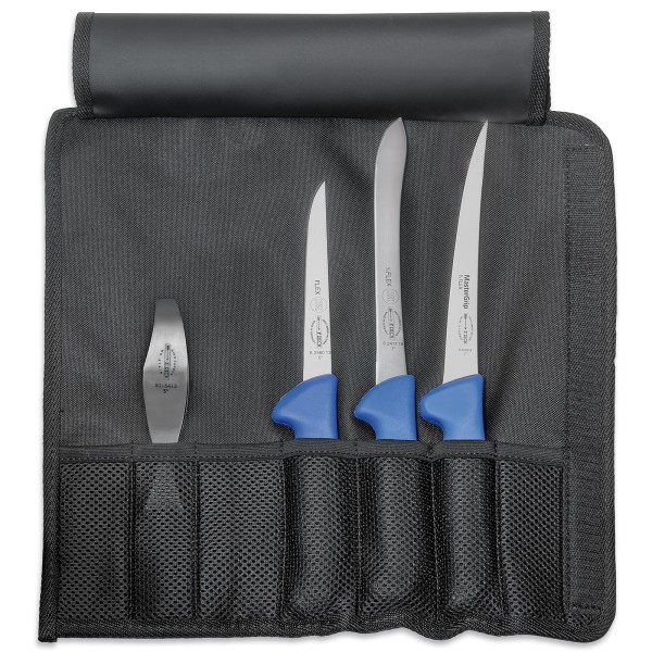 Dick Angler Roll-Messertasche mit gängigen Fischmessern 4-teilig Messerset Griff blau - Art.-Nr. 82461000
