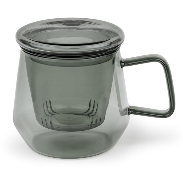 Bredemeijer schwarzes Teeglas 350 ml mit Teefilter & Glasdeckel für 1 Tasse losen Tee