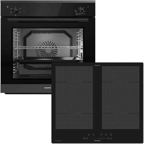 Oranier autarkes Einbaubackofen Set inkl. 60 cm Flächen-Induktion Kochfeld FLI560 EBS220 Drehknebel