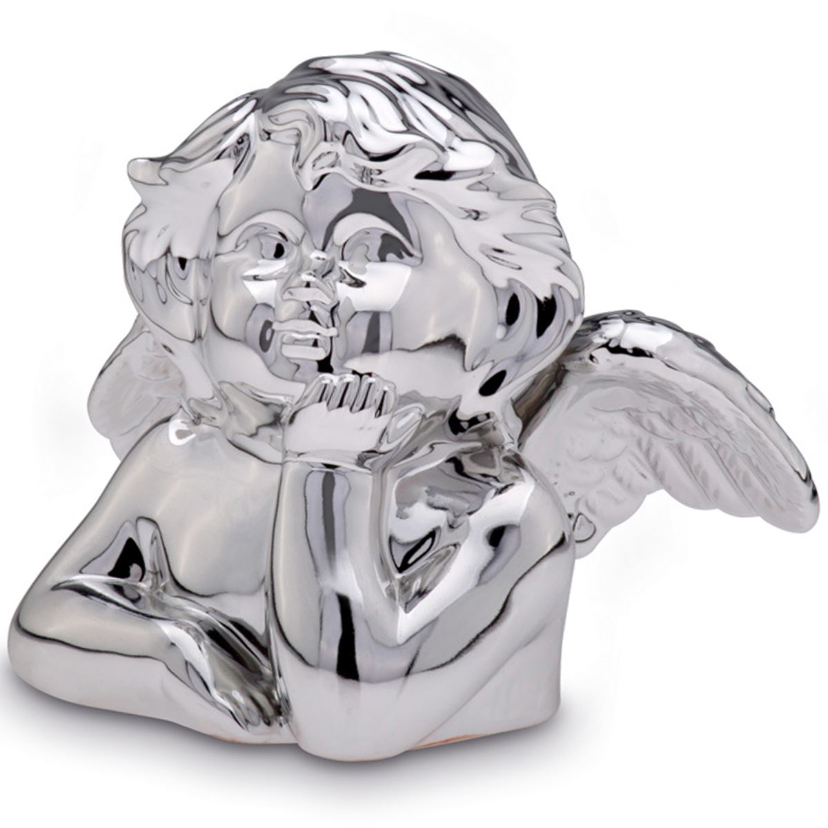 Deko Porzellan MM-ComSale kleiner Engel glänzender cm silberner 11.6 Höhe |