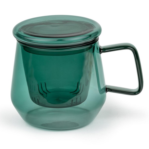 Bredemeijer grünes Teeglas 350 ml mit Teefilter & Glasdeckel für 1 Tasse losen Tee