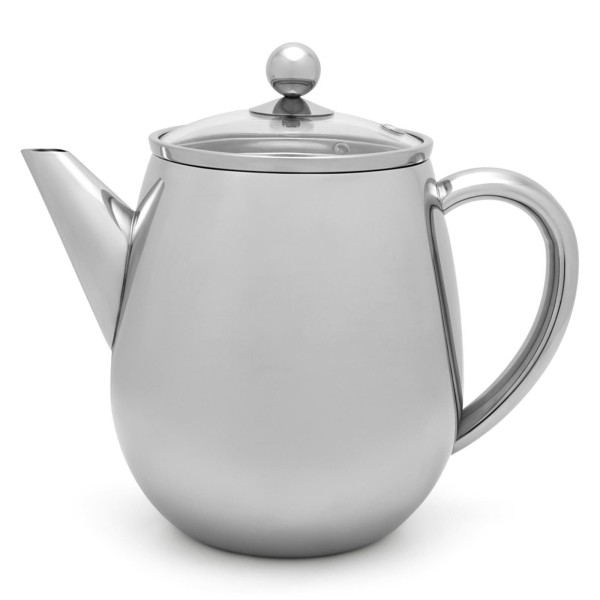 Bredemeijer doppelwandige Teekanne 1.1 Liter Glasdeckel silberne Kanne | - MM-ComSale mit Edelstahl