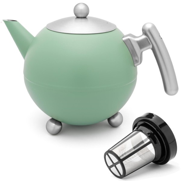 Bredemeijer doppelwandige grüne Edelstahl Teekanne 1.2 Liter mit Teefiltersieb