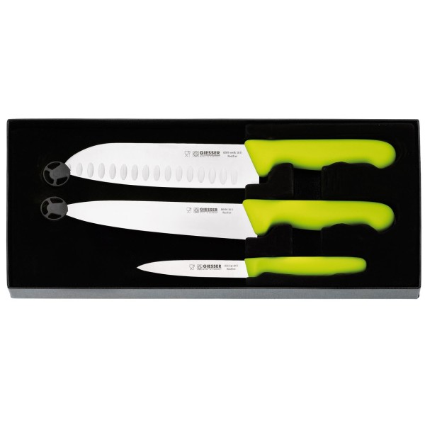 Giesser Küchenmesser-Set 3-teilig mit Santoku Kochmesser & Gemüsemesser hellgrün - Art.-Nr. 9850 li