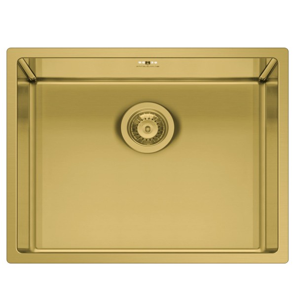 eckige flächenbündige Edeslstahl Küchenspüle 50 cm gold